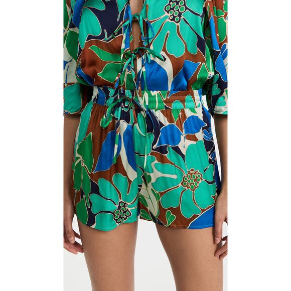 Cult Gaia 'Sissi' Blue Satin Floral Print Shorts Size XS - NWT - Picture 1 of 5